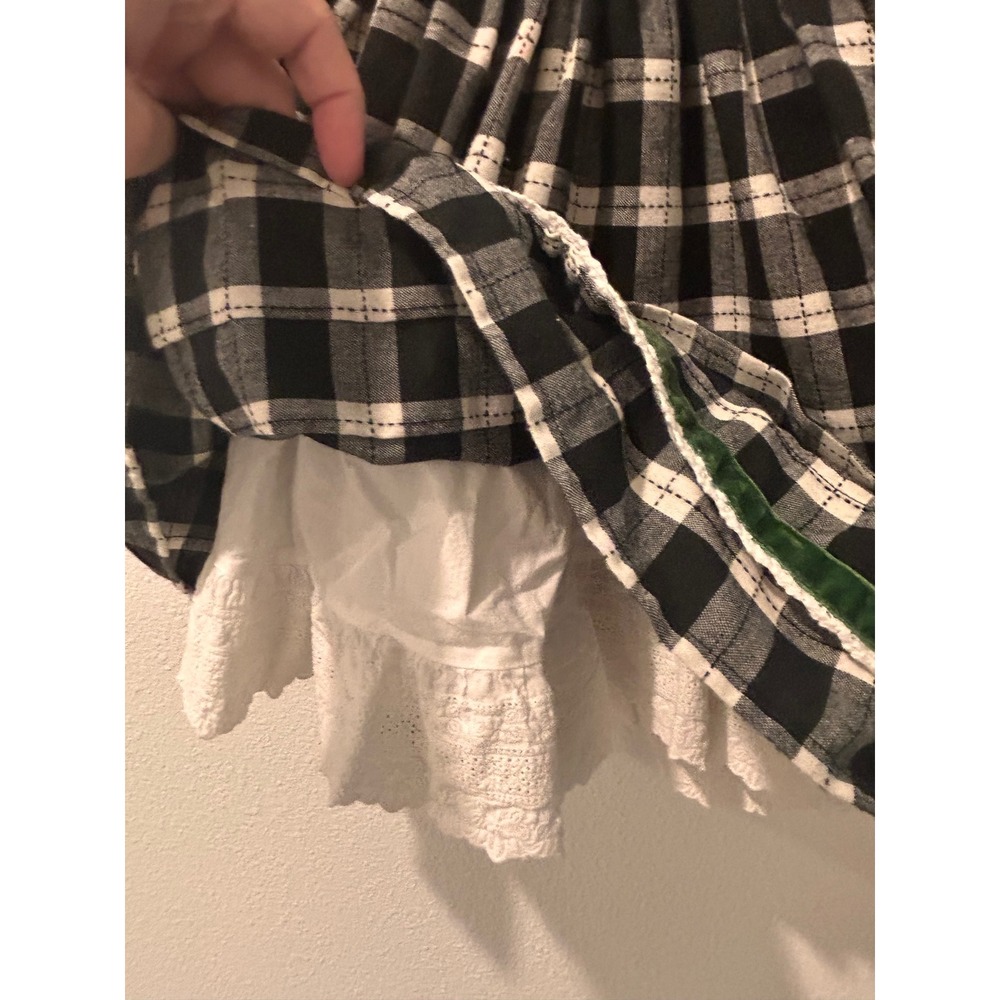 SweetHoney Girls Black White Plaid Dress Green Velvet Trim Lace 4T - Picture 4 of 8